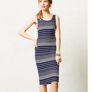 Anthropologie Maeve Dress Edisto Column Blue Stripe Sleeveless Midi Sz S